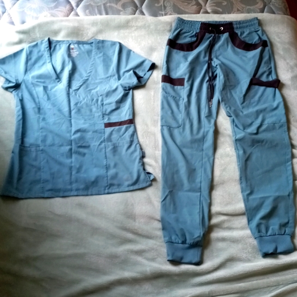 Small, teal scrub set